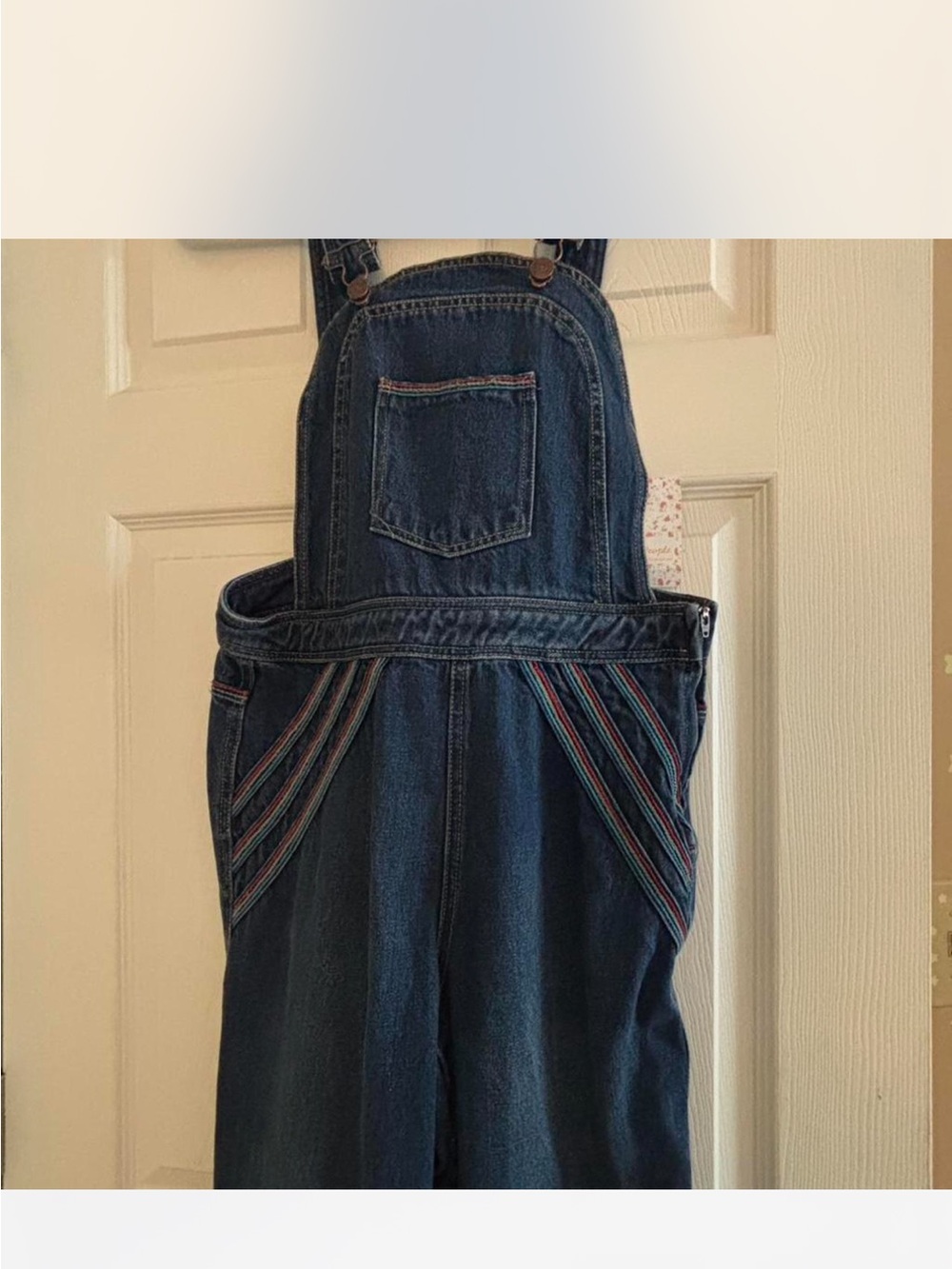 We The Free chasing rainbows 🌈 Blue Denim Striped-Trim Overalls Jumpsuit - Picture 2 of 5